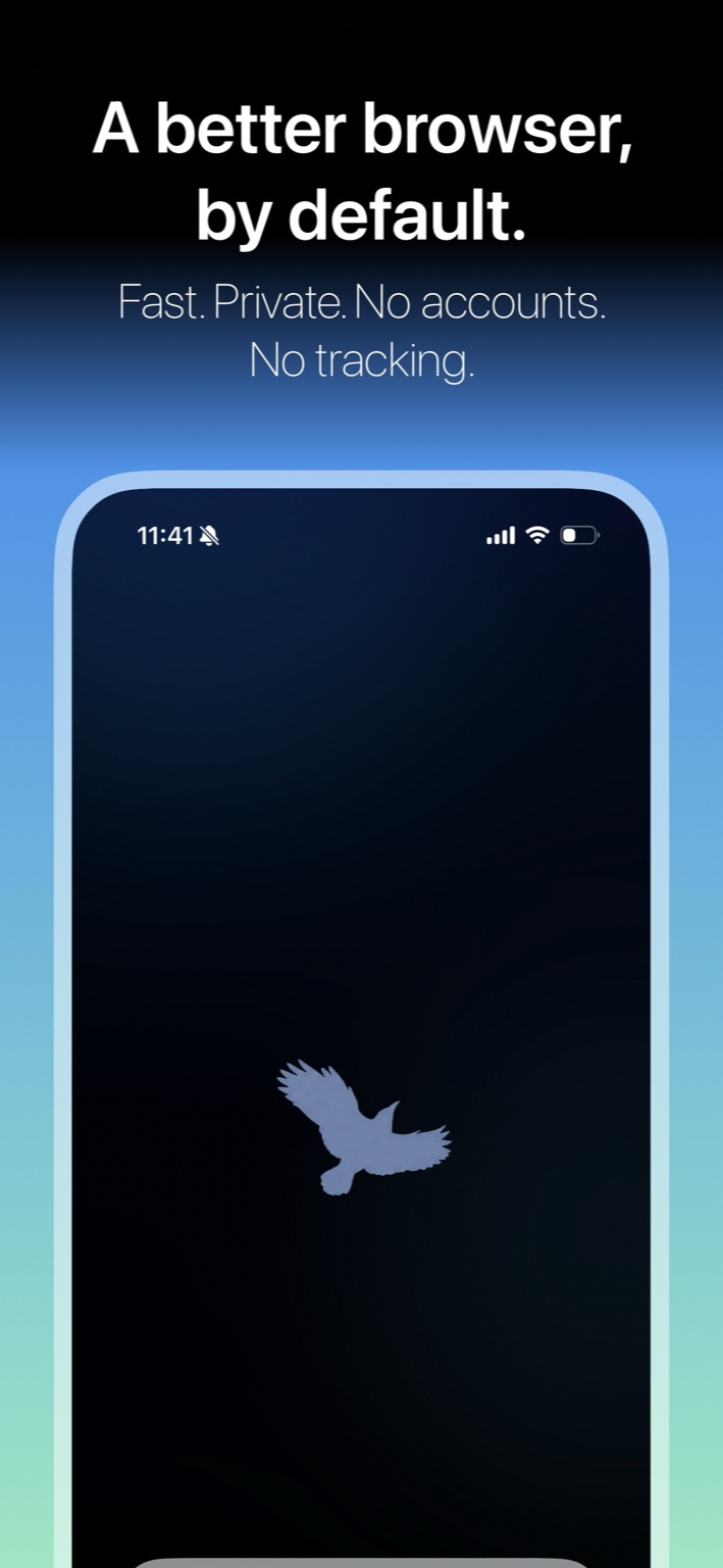 Starling marketing screenshot: A better browser, by default. Fast. Private. No accounts. No tracking.